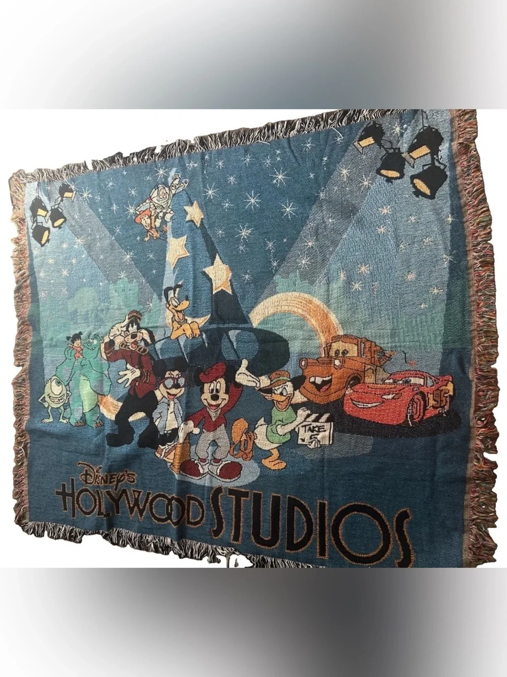 RARE Walt Disney World Wove Tapestry Mickey/ToyStory/Cars/Monster  Blanket 60x50